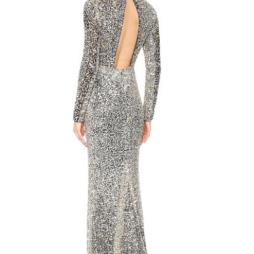 Parker Black Long Sleeved All Embellished Gown